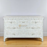Mother Of Pearl Inlay Floral Chest Of 7 Drawers Pale Blue | Mother Of Pearl Inlay Floral 7 Drawers Dresser Table Pale Blue